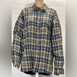 AMERICAN BLUE FLANNEL BUTTON-UP LLINED PLAID SHIRT. SIZE LARGE
